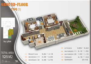 أرضي 125م + حديقة 25م