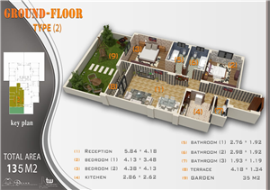 أرضي 135م + حديقة 35م